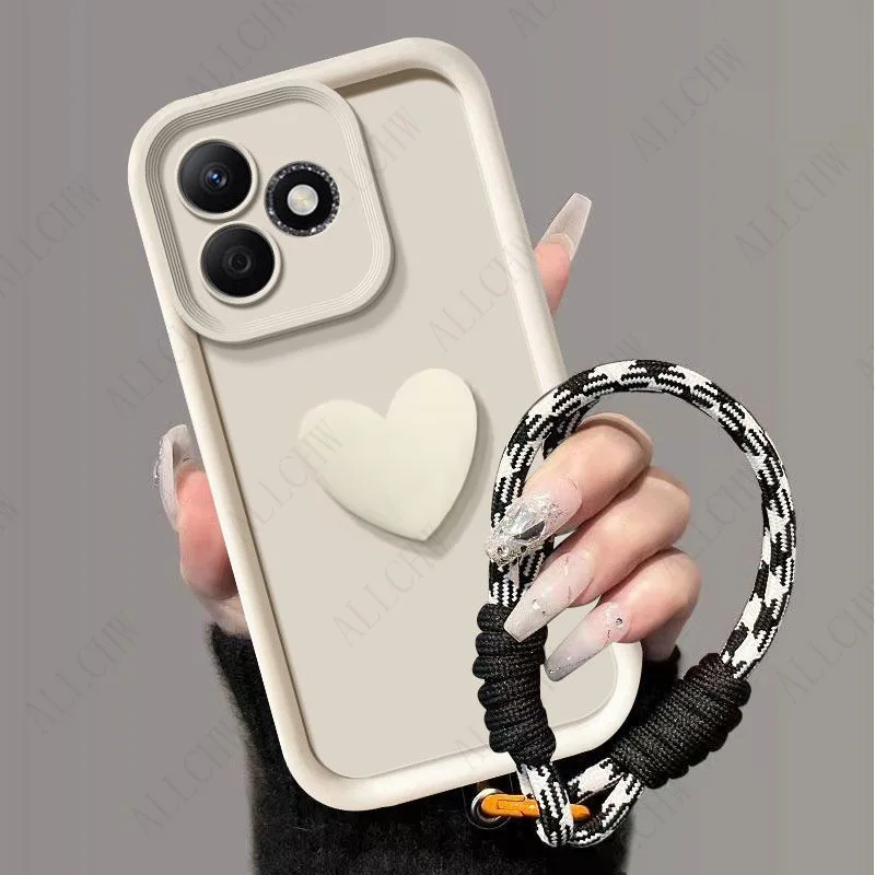 3D Pink Love Heart Hand Strap Back Cover