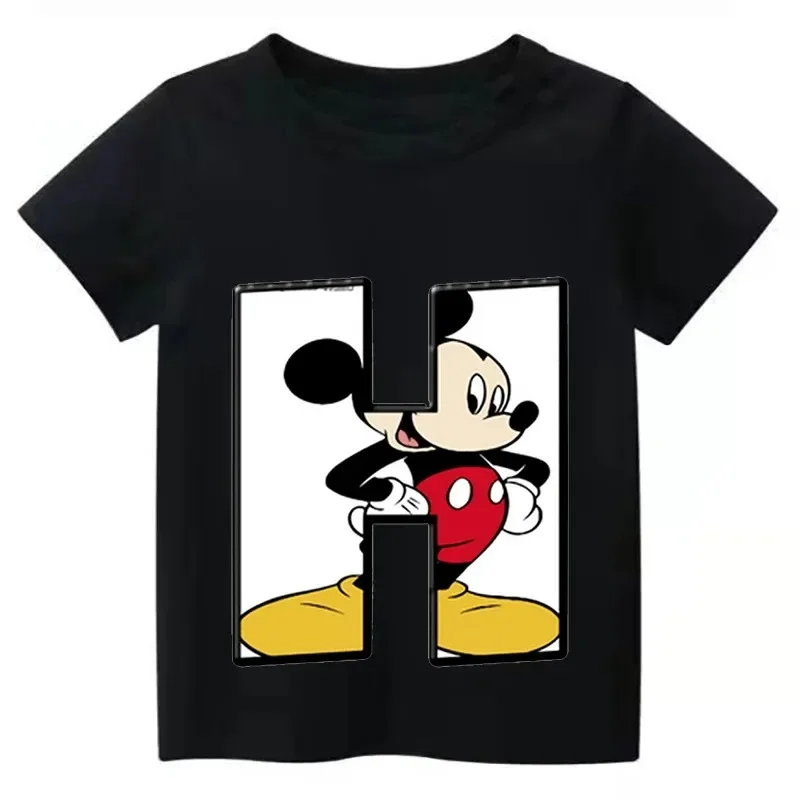 thumbnail image 1 of Camiseta de algodón con combinación de letras y nombre personalizado de Disney para niños, camiseta de manga corta con fuente ABCDE de Mickey Mouse, 1 of 5