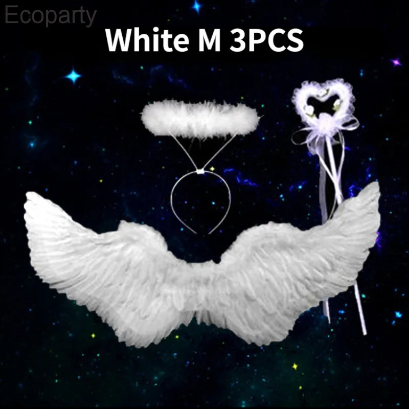 Anime Cosplay Angel Wings White Feather Devil Wings Swallow Shaped Kids Adult Performance Feather Bride Flower Child Dress