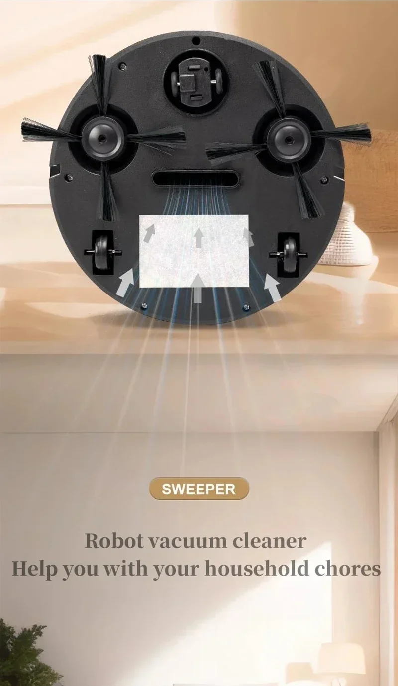 Description Picture 6 of itemNew 3 in 1 Smart Sweeping Robot 4000Pa Vacuum Cleaner Strong Suction Easy To Use Floors Pet Hair Silent Home Cleaning Machine