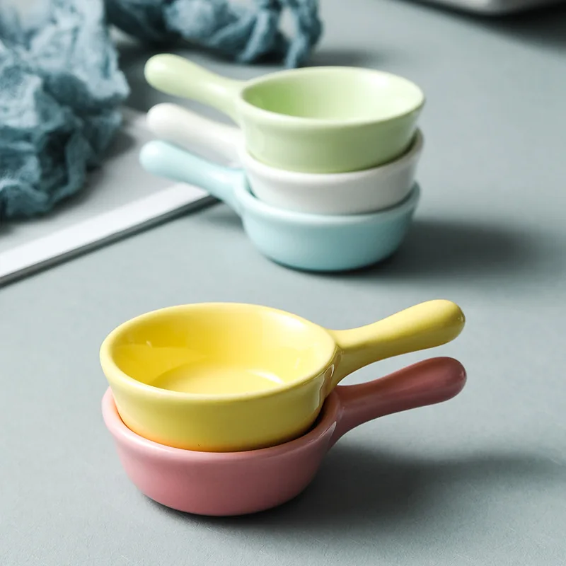Creative Mini Ceramic Discretionary Dish Japanese Tableware Seasoning Dish Handle Dish Soy Sauce Vinegar Sushi Dipping Plate