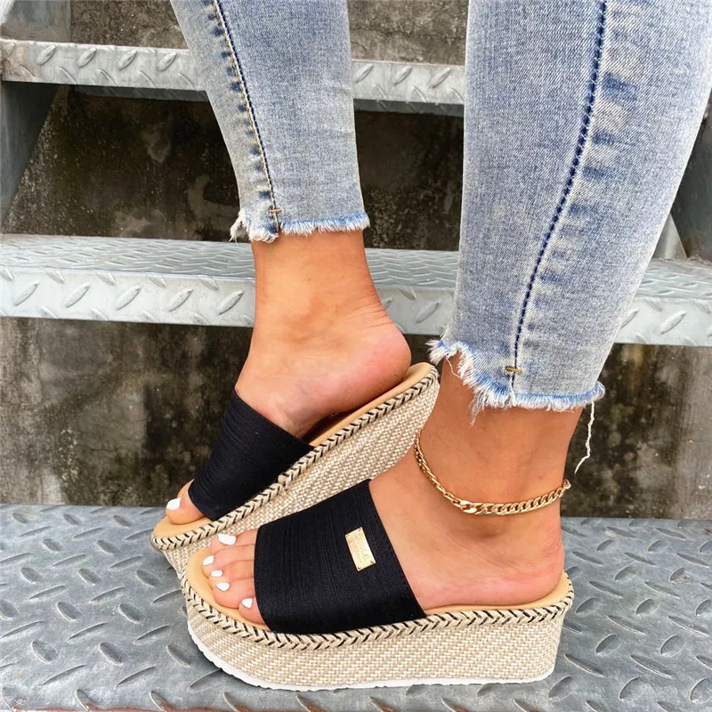 Summer Platform Sandals for Women Fashion Casual Hemp Wedges Slippers Thick Sole Open Toe Outdoor Beach Woman Walking Shoes