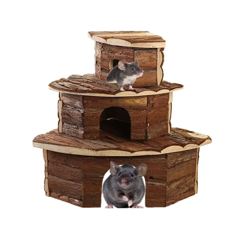Wood Guinea Pig Sector Shape Bark of Tree Hamster Accessories Hamster Wooden House Pet Sleeping Cabin Chinchilla Hideout