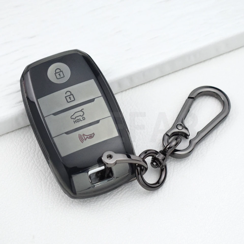 HIBEYO Custodia In Silicone TPU Per Chiave Auto KIA, Con Linee Dorate, Protezione Antigraffio, Compatibile Con K3 Rio Ceed Sportage Sorento (Solo Keyless GO), Nero