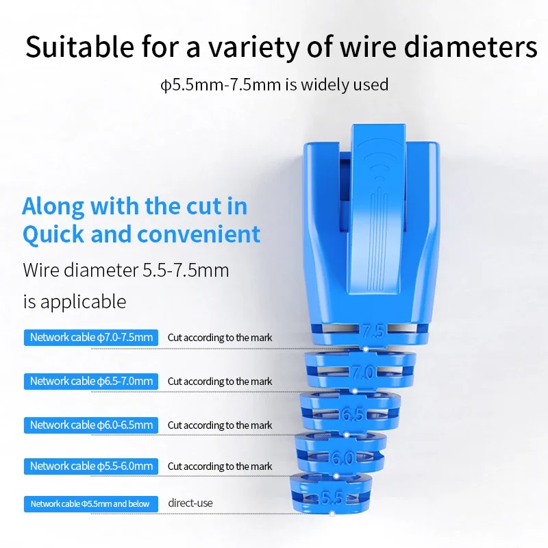 RJ45 커버 캡 커넥터 Cat5 Cat5e Cat6 Cat6a Cat7 네트워크 부츠 Lan 이더넷 케이블 RJ 45 외장 파란색 와이어 직경 5.5-7.5mm