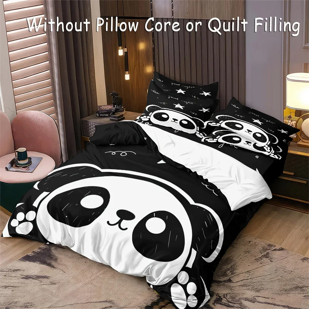 3-Piece Black and White Panda Print Soft Brushed Microfiber Duvet Cover Set - Luxurious Bedding for Bedroom and Guest Room