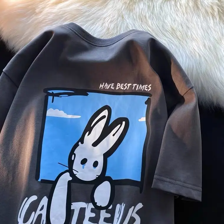 

100% cotton Japanese short-sleeved t-shirt men and women summer dress national tide design sense niche retro trendy top students