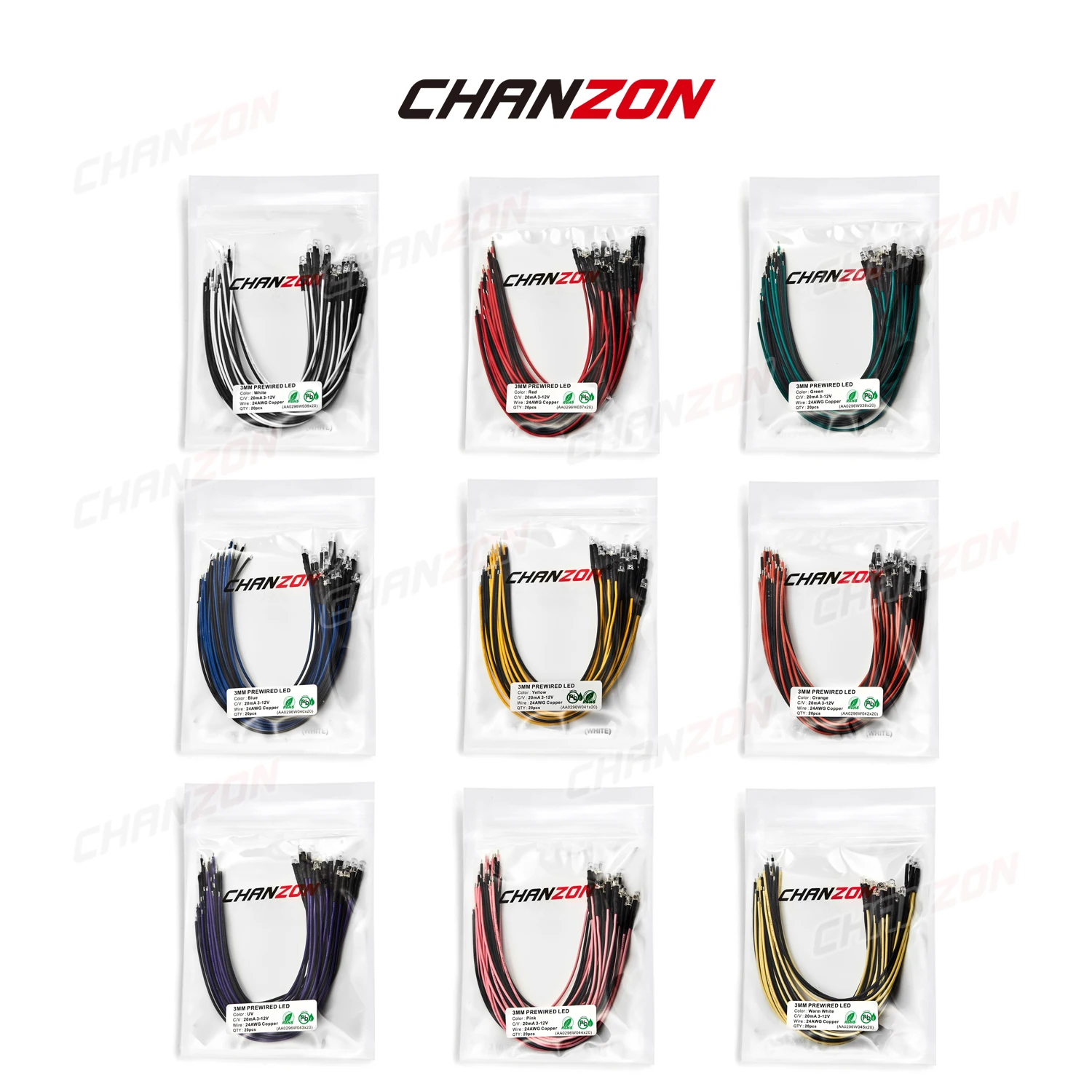 20pcs 3mm 12V LED 다이오드 미리 배선 된 방출 빛 구슬 따뜻한 흰색 빨간색 녹색 파란색 노란색 오렌지 UV 핑크 사전 유선 케이블 램프 전구