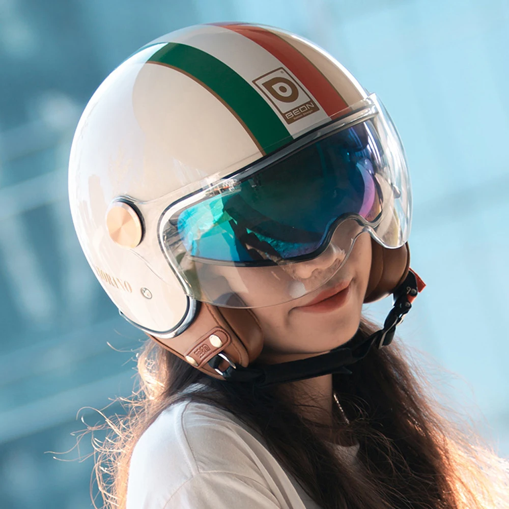 MagiDeal Men Women Half Helmet Motorcycle Head Protector Cycling Half Helmet with Visor 