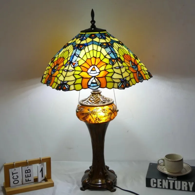 코트 스타일 유럽풍 미국식  스테인드글라스 침실 거실 서재 빌라 LED 바 데스크 램프