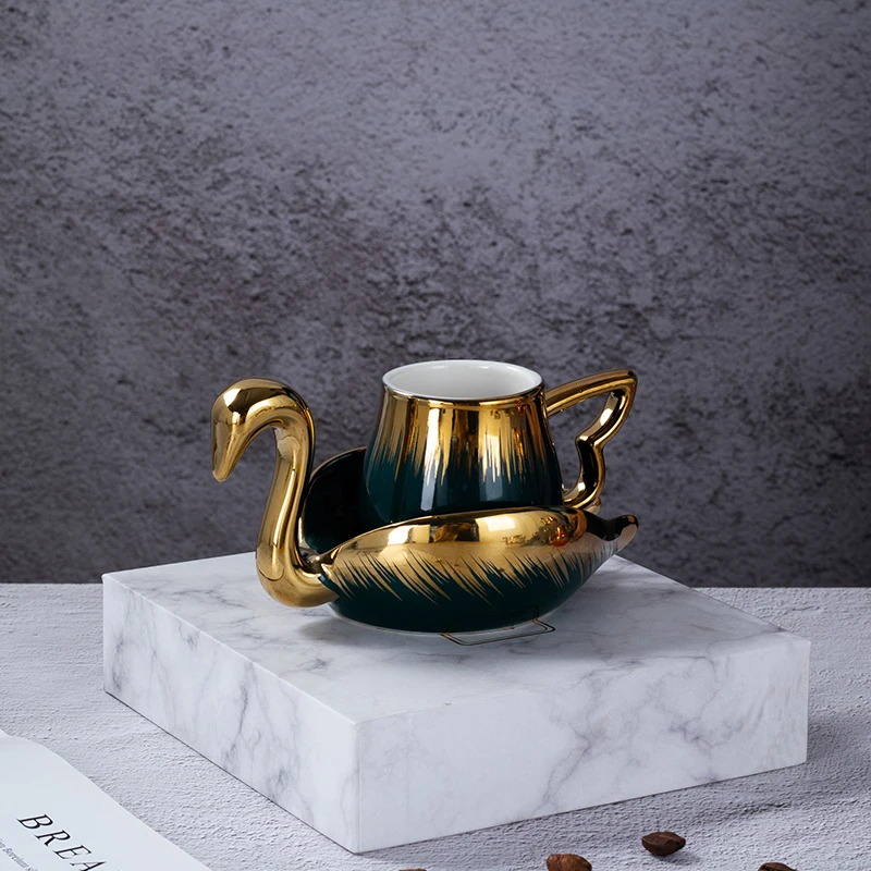 Ceramic Coffee Cup Set European Retro Swan Shape Afternoon Tea Cup with Saucer