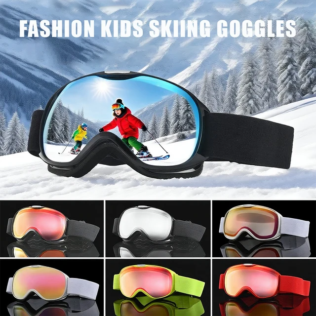 Children’s mirrored ski goggles with wide lens and adjustable strap for skiing and snowboarding