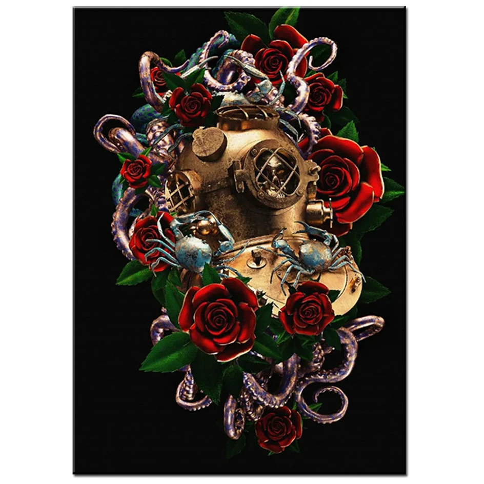 Diamante Mosaico Fai Da Te Diamanti Quadrati 5D Pittura Rose Rosse E Granchi Modelli Di Diamanti Strass Punto Croce Decorazioni Di Halloween