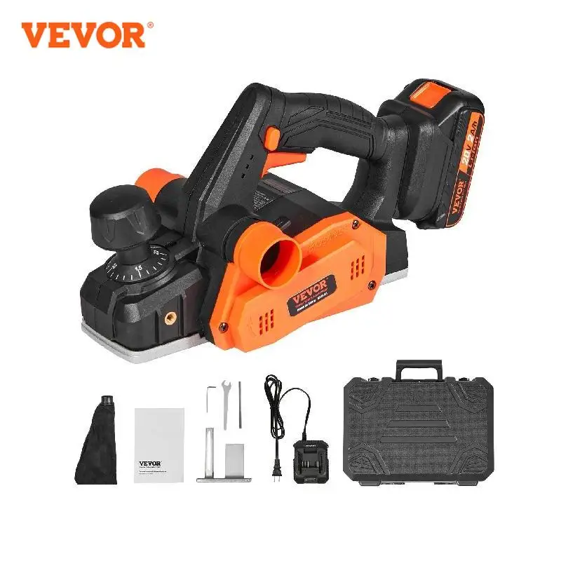 

VEVOR Cordless Electric Hand Planer 3-1/4" Width 16000 RPM with Battery 5/64" Adjustable Depth HSS Blades for Woodworking Use