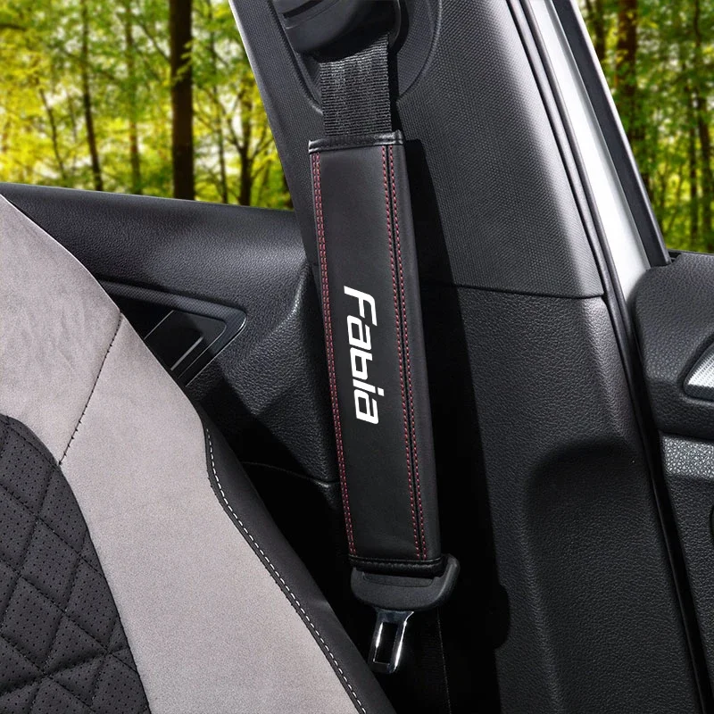 1pc Cowhide Car Interior Seat Belt Protector Cover Auto Accessories For Skoda Fabia