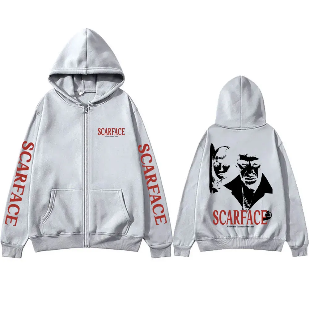 Classic Vintage Movie Scarface Al Pacino Tony Montana Zipper Hoodie Mens Streetwear Men Women Rock Black Oversized Zip Up Jacket