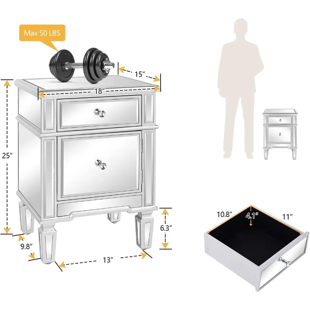 Mirrored Nightstand Cabinet 2