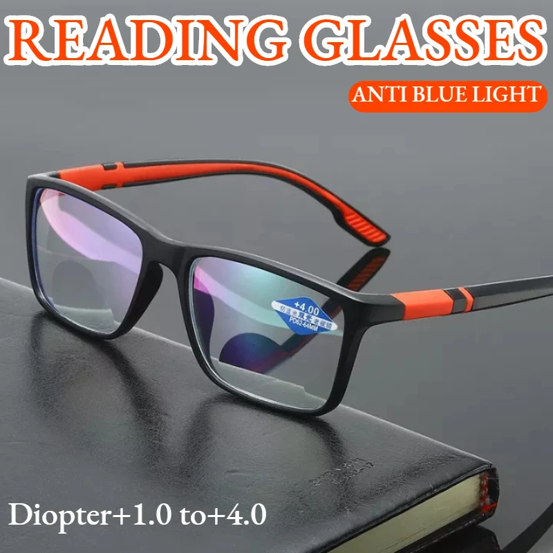 FG Ultralight TR90 Reading Glasses Blue Light Blocking Presbyopia Eyeglasses Men Hyperopia Optical Eyewear +100-+400