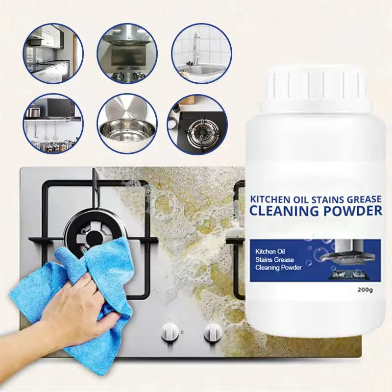200g Oil Stains Cleaning Powder Kitchen Utensils Range Hood Cooktop Heavy Oil Dirt Grease Cleaner