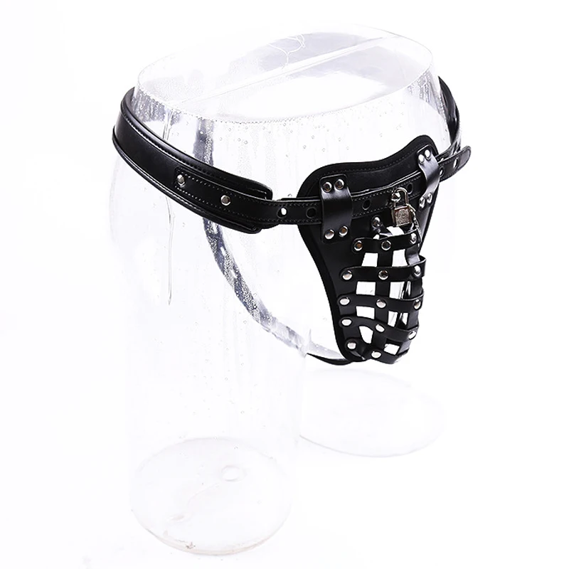 Mens Lingerie Sexy Underwear Fetish Crotchless Chastity Leather Panties Harness Briefs Hollow Out Jockstrap G-string With Lock