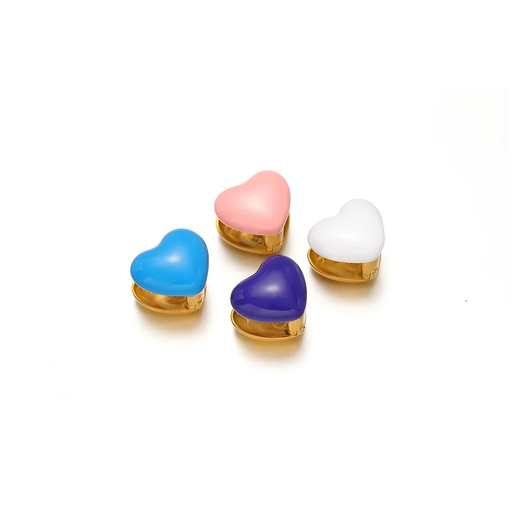 2pcs Stainless Steel Candy Color Enamel Unique Design Heart Earrings Clip Huggie Earring for Woman Fashion Party Jewelry Gifts