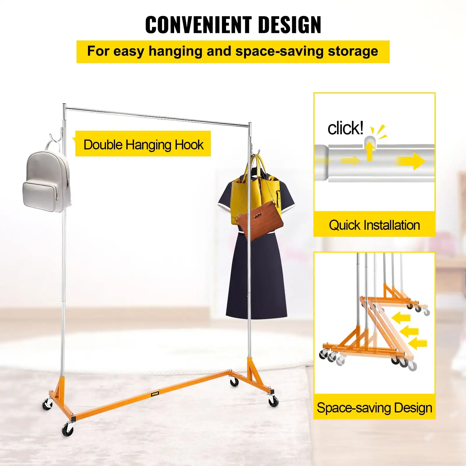 Rack, Industrial Grade Base Garment Rack, Height Adjustable Rolling Garment Rack, Sturdy Base Clothing Rack 6