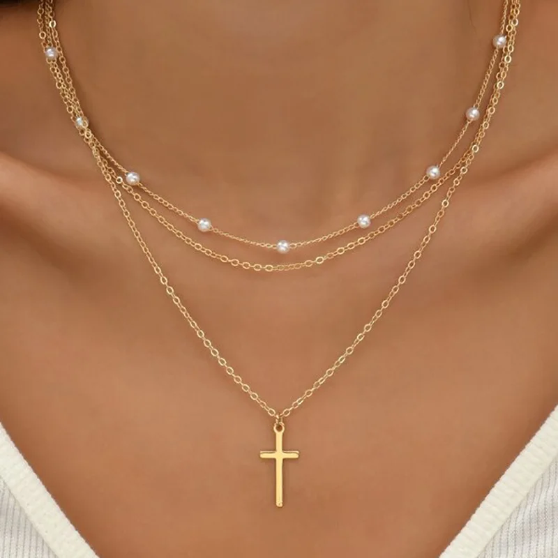 California Cross Pearl Multi-Layer Necklace main image 0