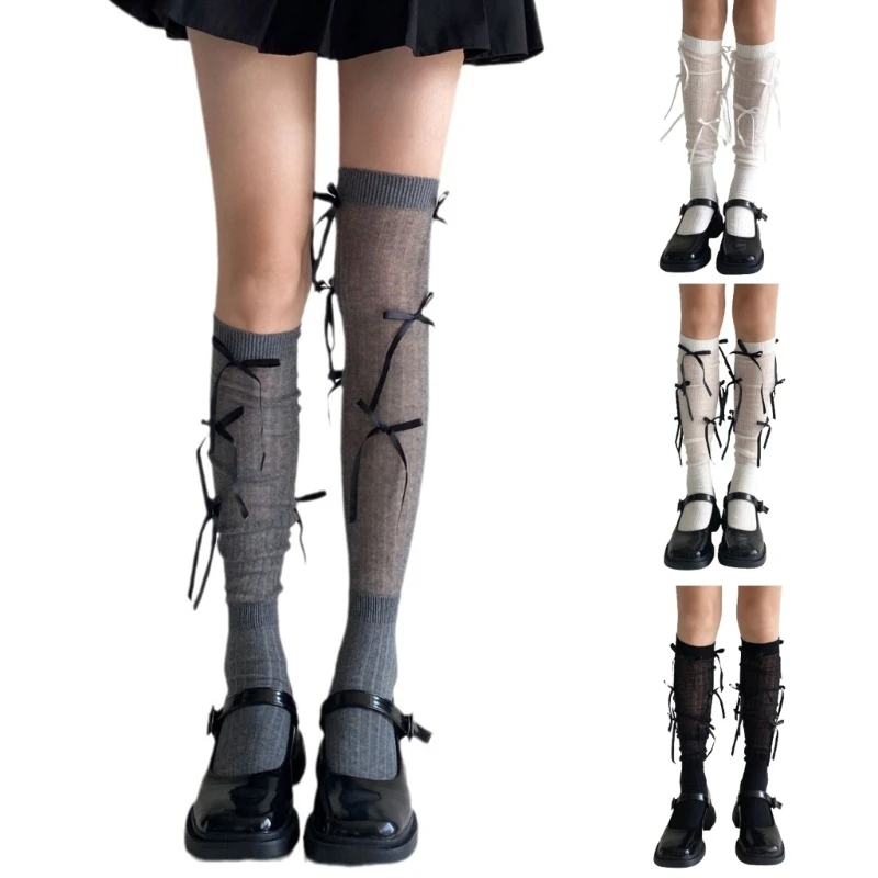 

Стильные лоскутные носки с бантиком и лентой. Модные и дышащие гольфы для женщин для повседневной носки.