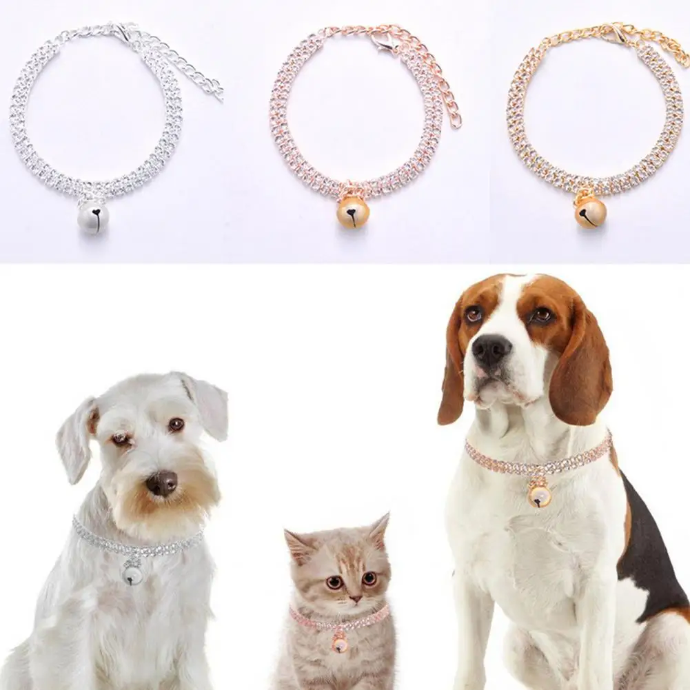 

Pet Necklace Cat Dog Collar Shiny Pet Cat Dog Double Row Rhinestones Cat Collar Copper Puppy Collars Dog Supplies