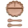 3pcs Silicone pumpkin 3-compartment plate, fork and spoon setSilicone dinner plate for children's independent complementary food 6