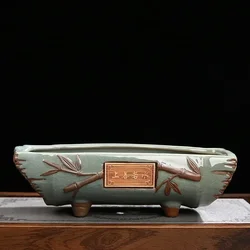 Elegant Ceramic Vintage Green Flower Pot - Decorative Succulent and Bonsai Planter (A)