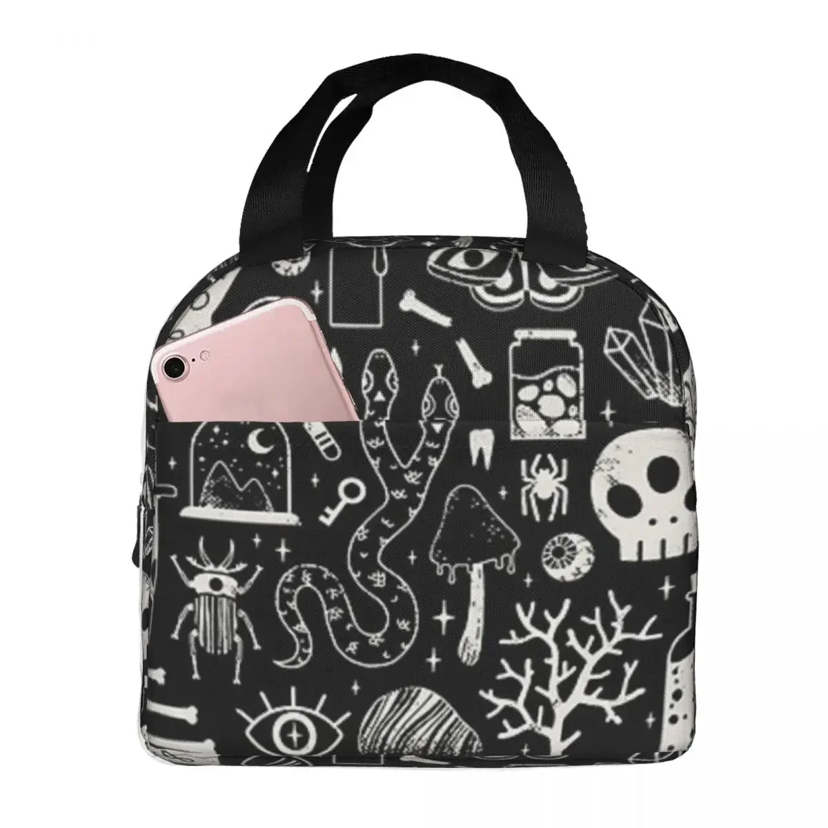 

Curiosities Bone Skull Insulated Lunch Bags Portable Picnic Bags Thermal Cooler Lunch Box Lunch Tote for Woman Work Kids School