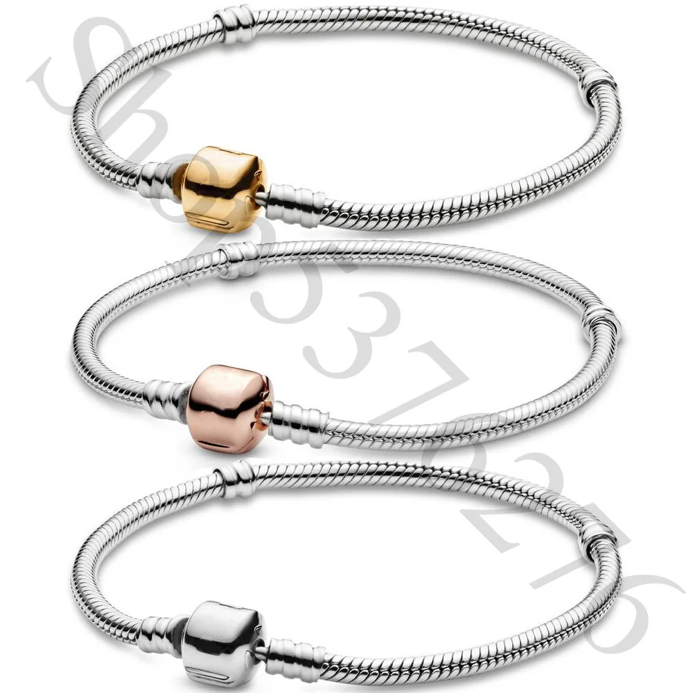 

Authentic 925 Sterling Silver Moments Iconic Barrel Clasp Fashion Snake Chain Bracelet Fit Women Bead Charm Gift DIY Jewelry