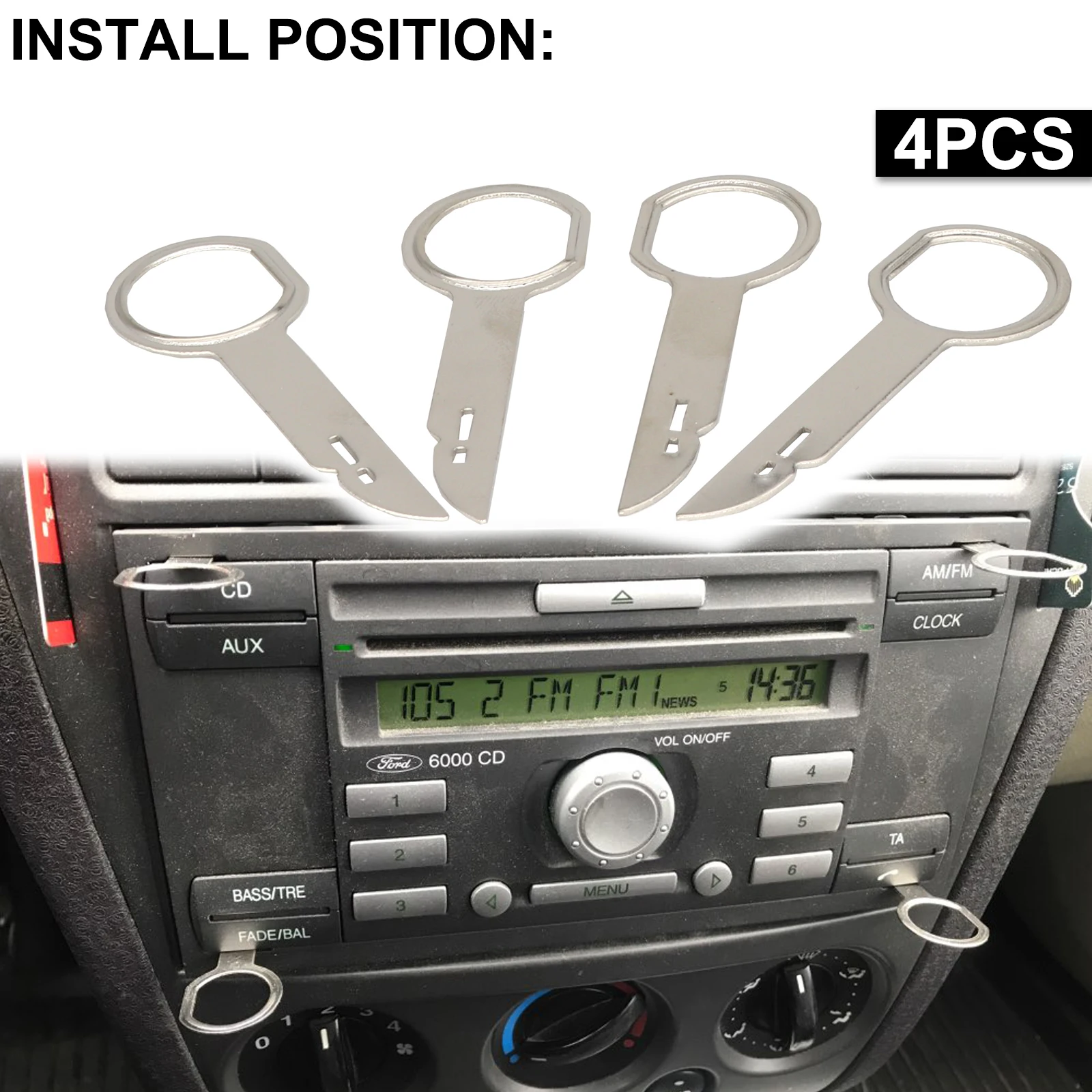 2 Pair Radio CD Stereo Removal Key Release Pin Extractor Ford Focus Mondeo C-Max Fiesta Transit Car Extraction Install Tools