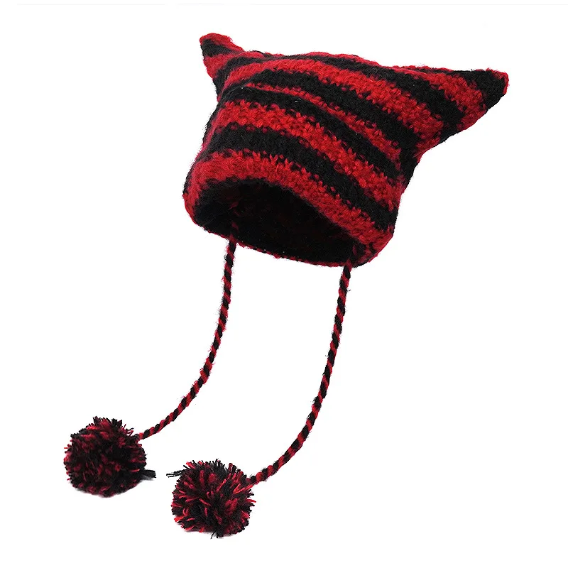 QOMJUFA Gorro De Invierno Con Orejas De Gato Y2K Para Mujer – Tejido De Lana Acrílica, Estilo Punto Nieve, Súper Cálido Y Monísimo Para Esquiar O Lucir En Otoño-invierno