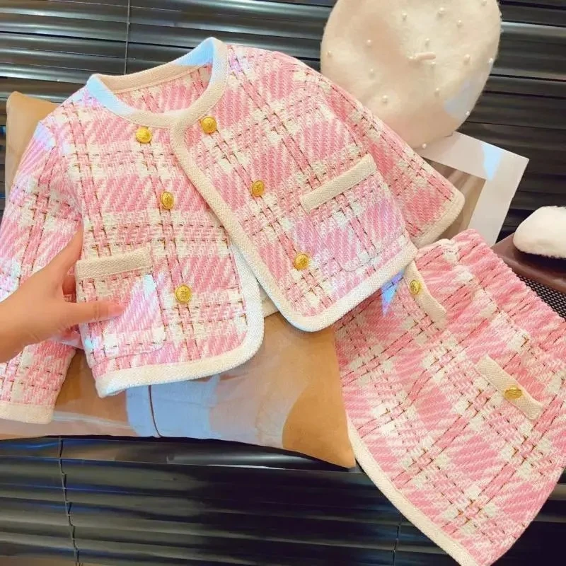 Children's Clothing Set Autumn and Winter New Fashionable Girl Baby Thickened Cotton Jacket Skirt Two Piece Set