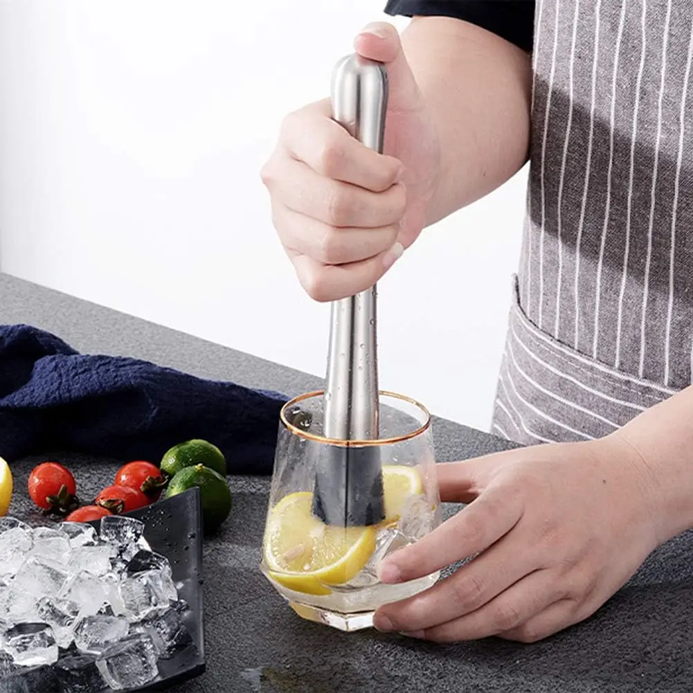 2 Pcs Cocktail Muddler and Cocktail Mixing Spoon Bar Tool Set, Making Cocktails Ice Fruit Drinks Stainless Steel Muddler Spoon