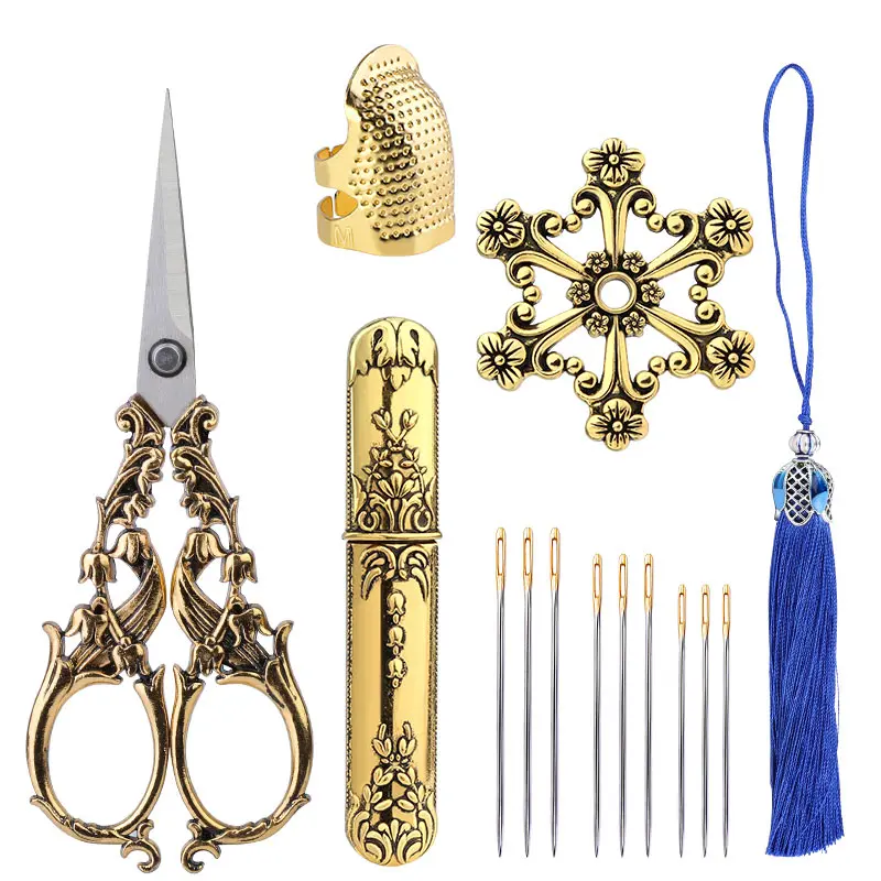Sewing Scissors Tailor Scissors Sewing Supplies SHWAKK Embroidery Tailor Scissors Kits Vintage Scissors European Style Sewing Needlework Thread with Thimble