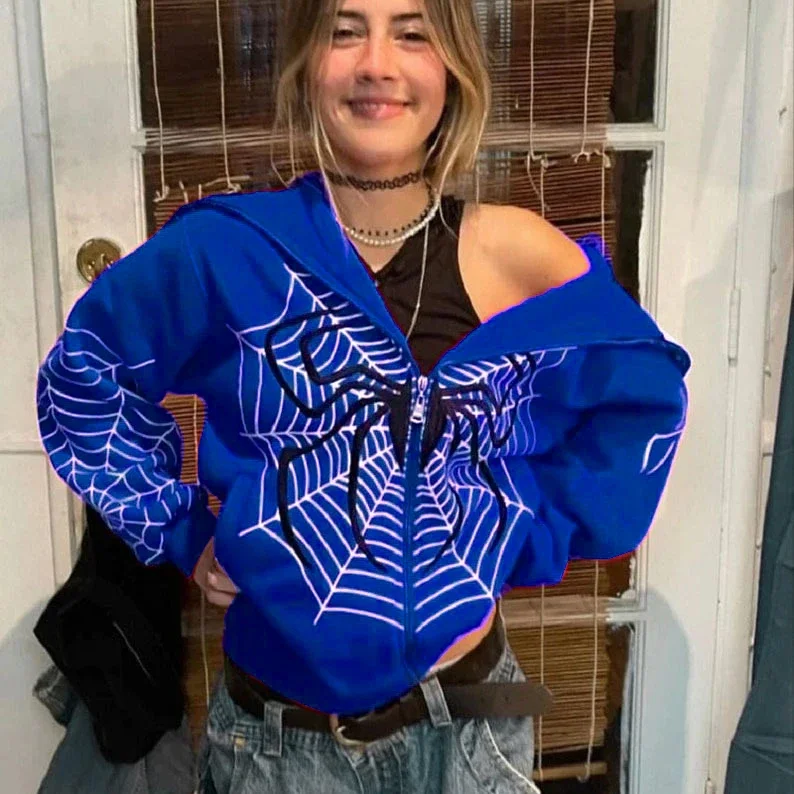 Suéter con cremallera de tela de araña cruzada para mujer, Sudadera con capucha informal de moda, abrigo de lana americano, primavera y otoño, 2024 - Imagen 3