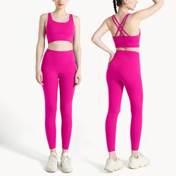 Women's Quick-Dry Breathable Yoga Tracksuit Set - Sports Bra & Leggings - M (Pitaya)