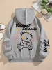 Street Women Sweatshirts Endless Struggle Graffiti Bear Printed Hoodies Crewneck Loose Pullover Fleece Warm Female Tops Clothes 3