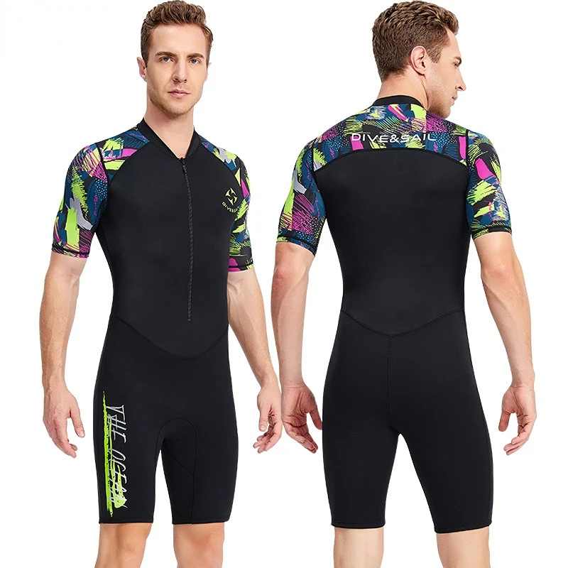 New 1.5MM Neoprene Wetsuit Men's One Piece Shorts Short Sleeve Sun