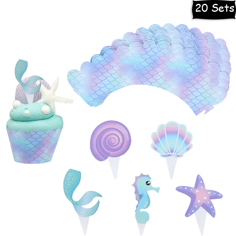 Torytoe Decorazioni Torta Sirena, Addobbi per Torta Sirena, Cake Topper Sirena, Oceano Toppers Torta,Glitter Mermaid Topper, Torta Sirena Compleanno, Mermaid Cake Topper, Decorazioni Torte Bambina