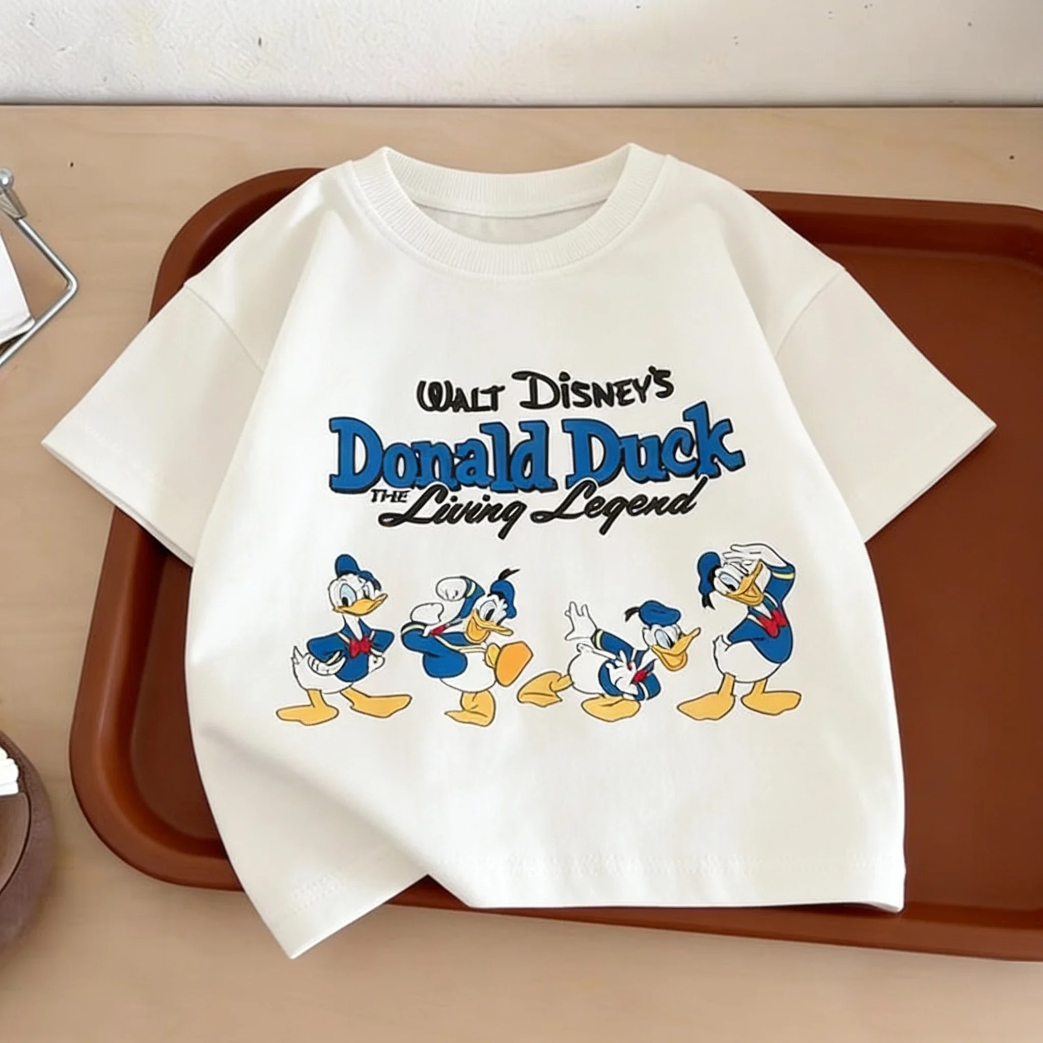 قميص ديزني هوني بوت دونالد داك الصيفي للأطفال بنمط كرتوني بأكمام قصيرة - تي شيرت ناعم للأولاد والبنات