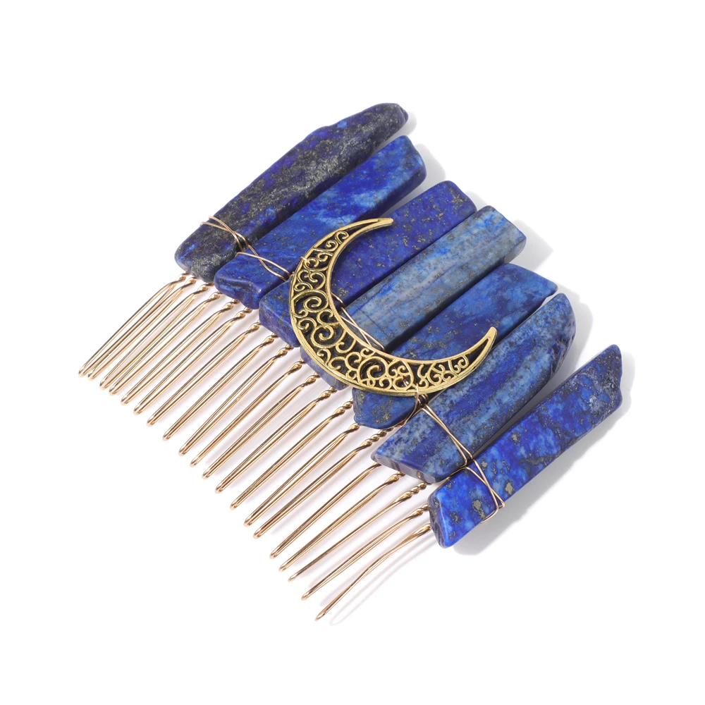 Fermaglio Per Capelli Vintage A Forma Di Luna Con Cristallo E Pietra Naturale – Accessorio Donna Fatto A Mano