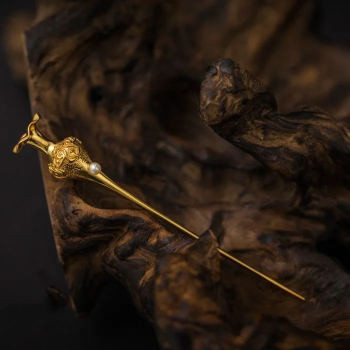 Hanfu 쥬얼리 골드 도금 노래와 명나라 꽃꽂이 머리핀 단계 스윙 머리핀 복고풍 우아함