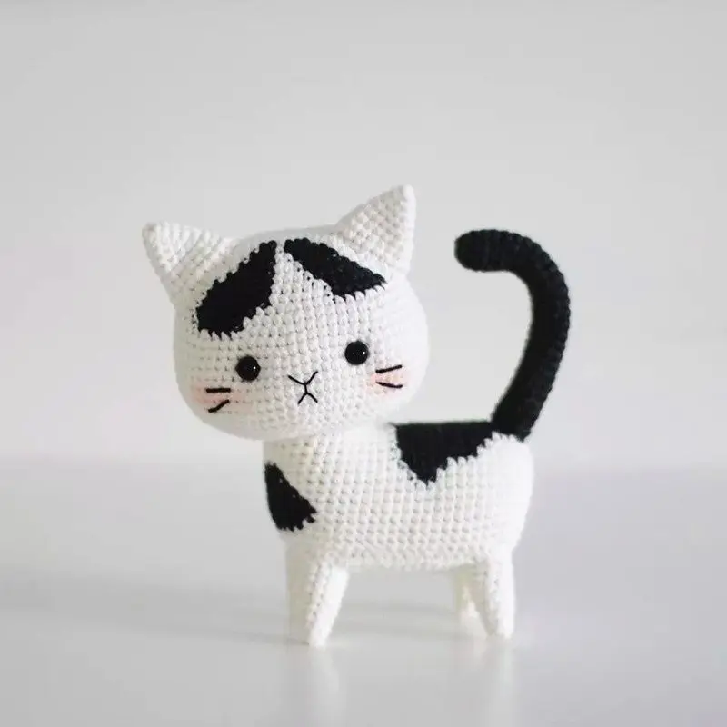 Handmade Woven Cat DIY Material Bag Wool Crochet Knitted Cute Little Flower Cat Ornament Doll Creative Gift Material Bag 4