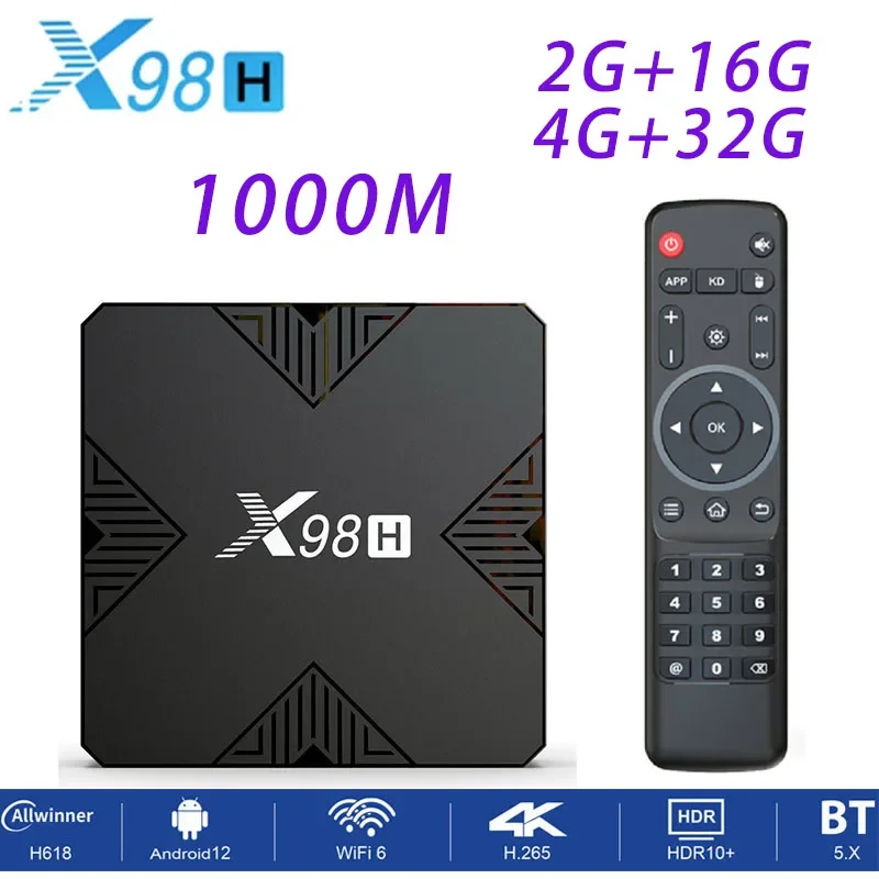 X98H Android 12 Wifi 6 Smart TV BOX Allwinner H618 4K HD 2GB/4GB RAM 16GB/32GB ROM BT5.0 Media Player 2.4G 5G Wifi Set Top Box newest 1000m x98h pro smart tv box android 12 allwinner h618 quad core 4k 6k media playe dual wifi bt5 av1 64gb set top box