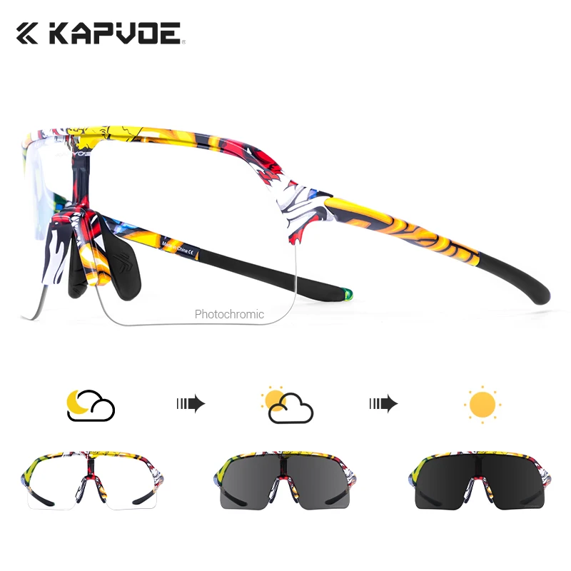 Kapvoe Photochromic Hiking Eyewear Sunglasses for Man Cycling Glasses Driving Bicycle Women MTB Bike Outdoor Sport Goggles UV400