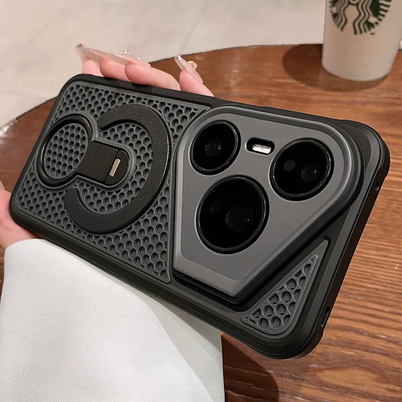 Magnetic 360° Ring Case with Honeycomb Heat Dissipation and PC Skin Feel Cover